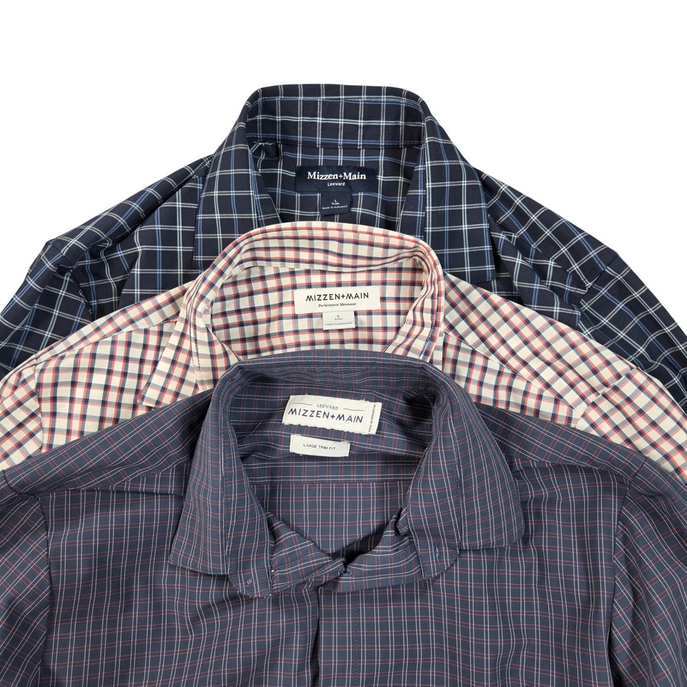 Mizzen+Main Leeward Performance Dress Shirt Bundle 3 Pack Large Trim Fit Plaid